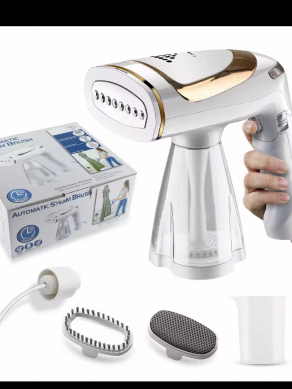 White and Gold Handheld Fabric Steamer